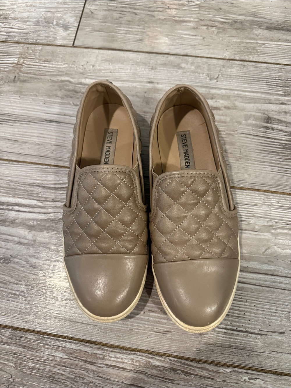 Steve Madden Quilted Taupe Slip-On Flats